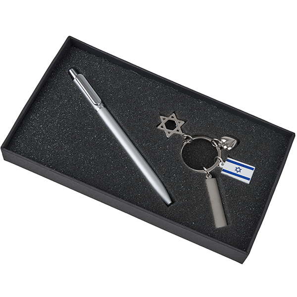 מארז מחזיק מפתחות לב / מגן דוד / דגל ישראל / לוחית + מקום לעט